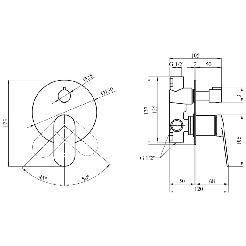 Змішувач прихованого монтажу для душу Kroner Element 211337-0101 Фото - 1